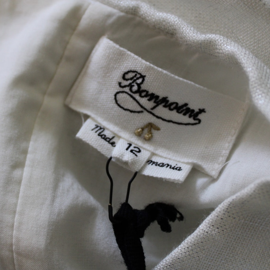 Nwt Bonpoint Couture Coquet Short Sleeve Linen Collared Blouse Top Cream Silver — image 5 of 8